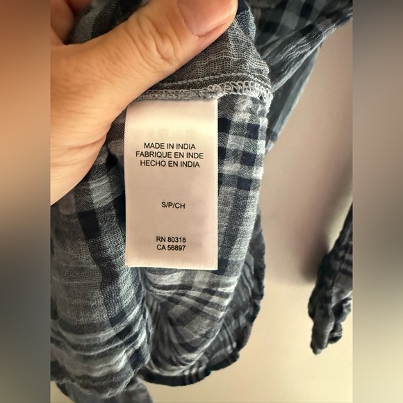 Lucky Brand Striped Button Up Plaid Shirt Womens SZ SP Blue Gauze 100% Cotton - Picture 4 of 8